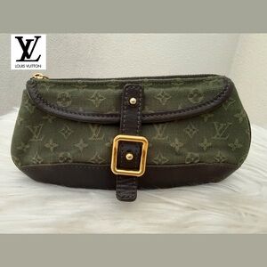 LOUIS VUITTON Ansophie Green Khaki Monogram Mini Lin Pochette